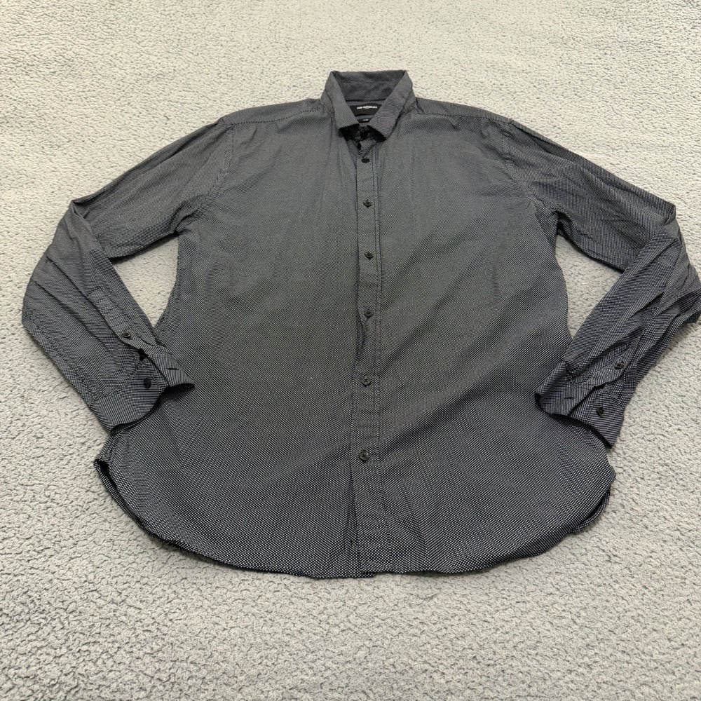 The Kooples Paris Mens Large Slim Fit Micro Polka Dot Button Down Shirt Black